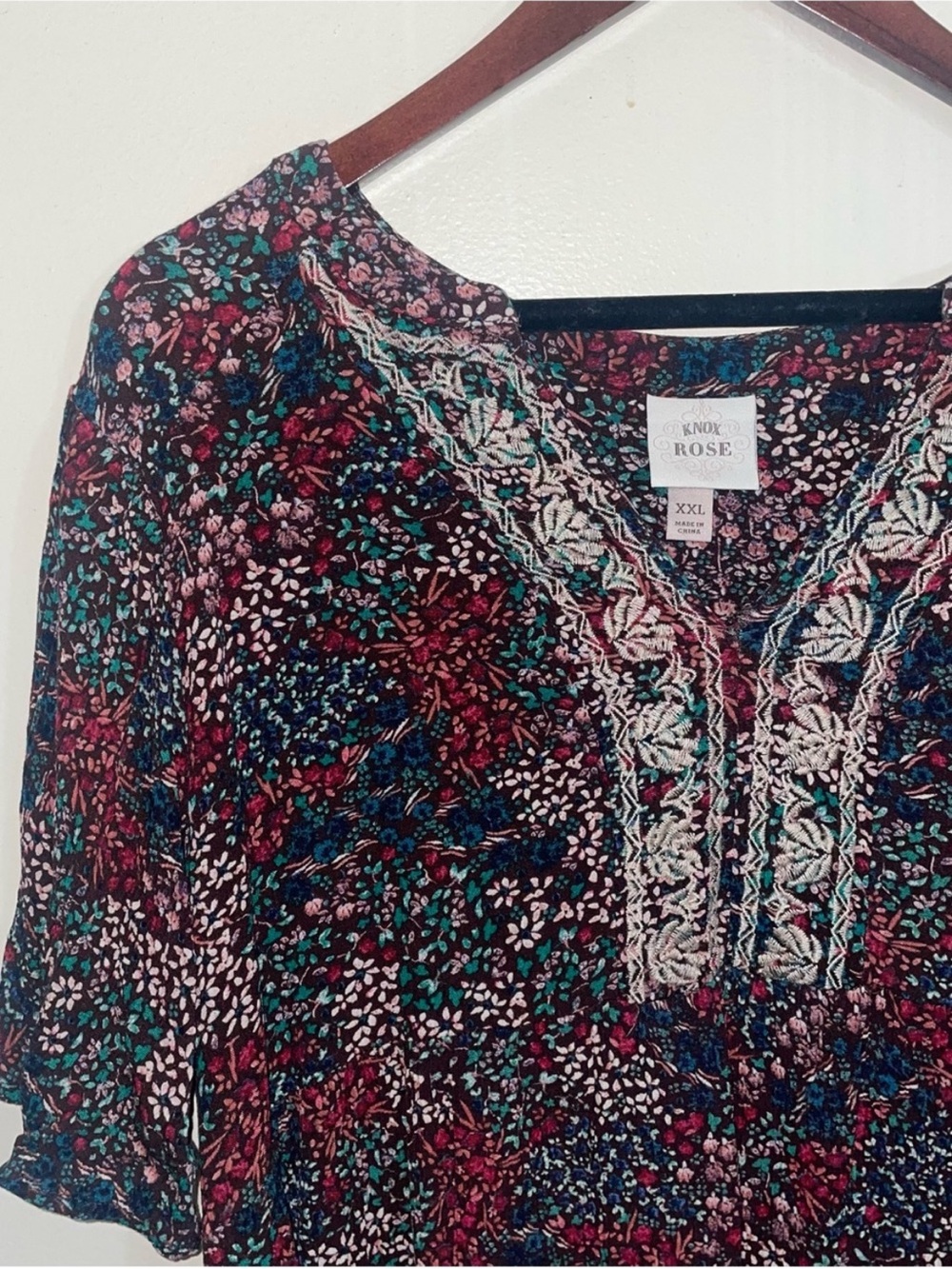 Knox Rose 💮 fall boho embroidered top xxl